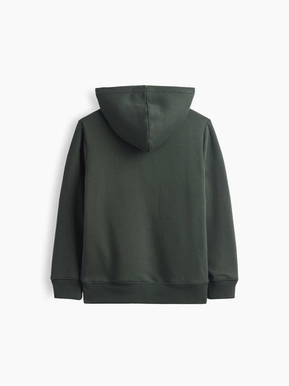 Koyu Yeşil Sherpa Astarlı Logo Fermuarlı Sweatshirt