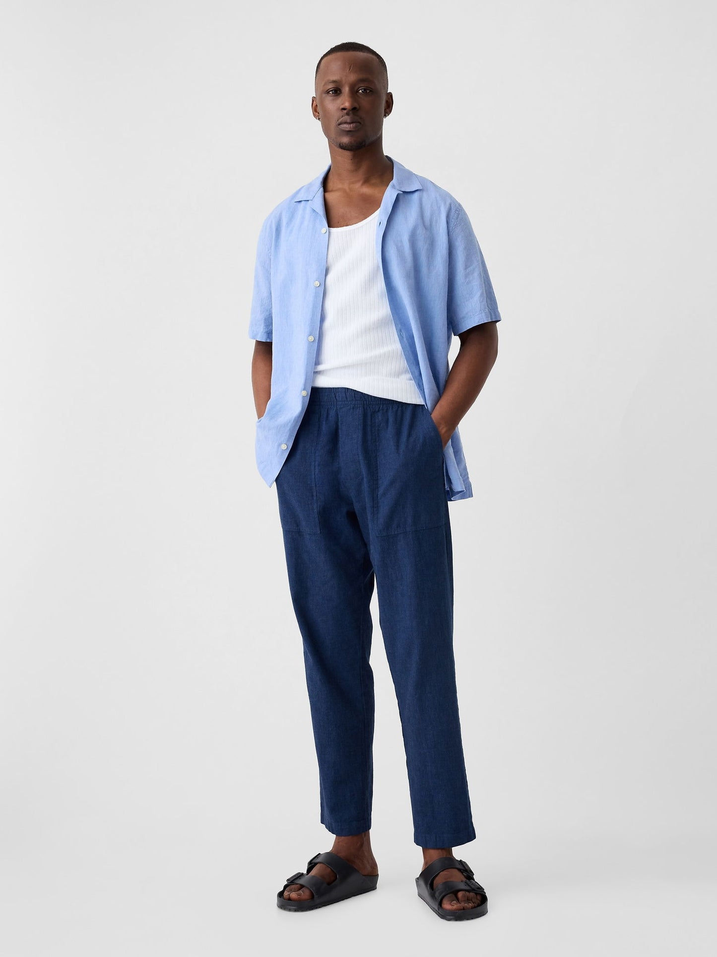 Koyu Mavi Keten Karışımlı Straight Utiliyt Easy Pantolon