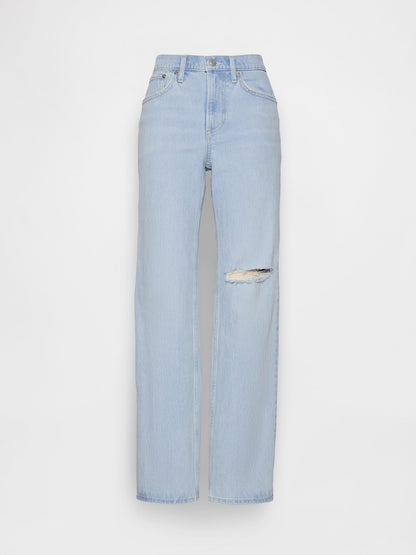 Açık Mavi Mid Rise Relaxed Straight Jean Pantolon