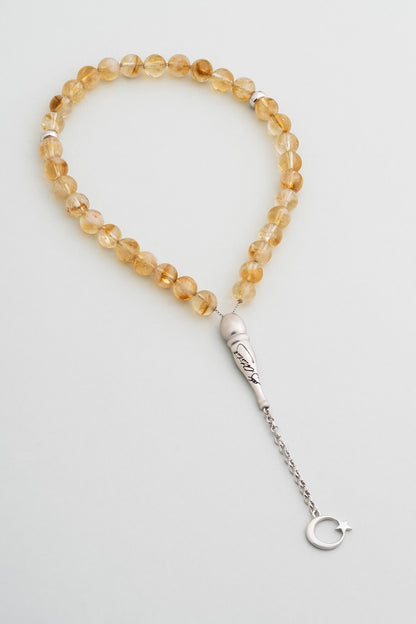 Atatürk Imzalı Doğal Sitrin Taşlı 23 Cm Gümüş Tesbih F57252599