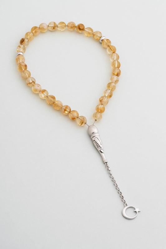 Atatürk Imzalı Doğal Sitrin Taşlı 23 Cm Gümüş Tesbih F57252599