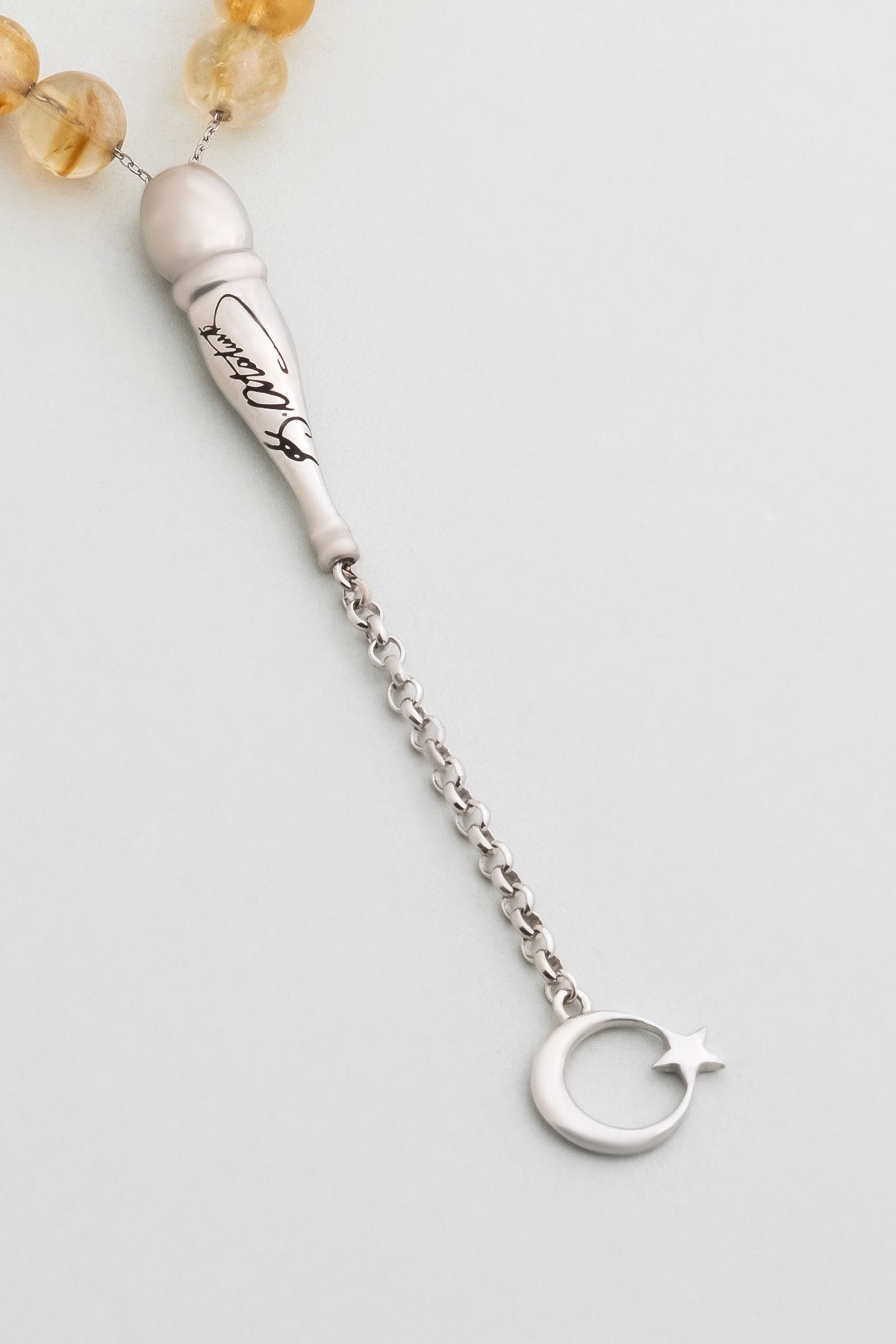 Atatürk Imzalı Doğal Sitrin Taşlı 23 Cm Gümüş Tesbih F57252599