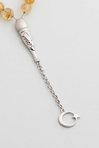 Atatürk Imzalı Doğal Sitrin Taşlı 23 Cm Gümüş Tesbih F57252599