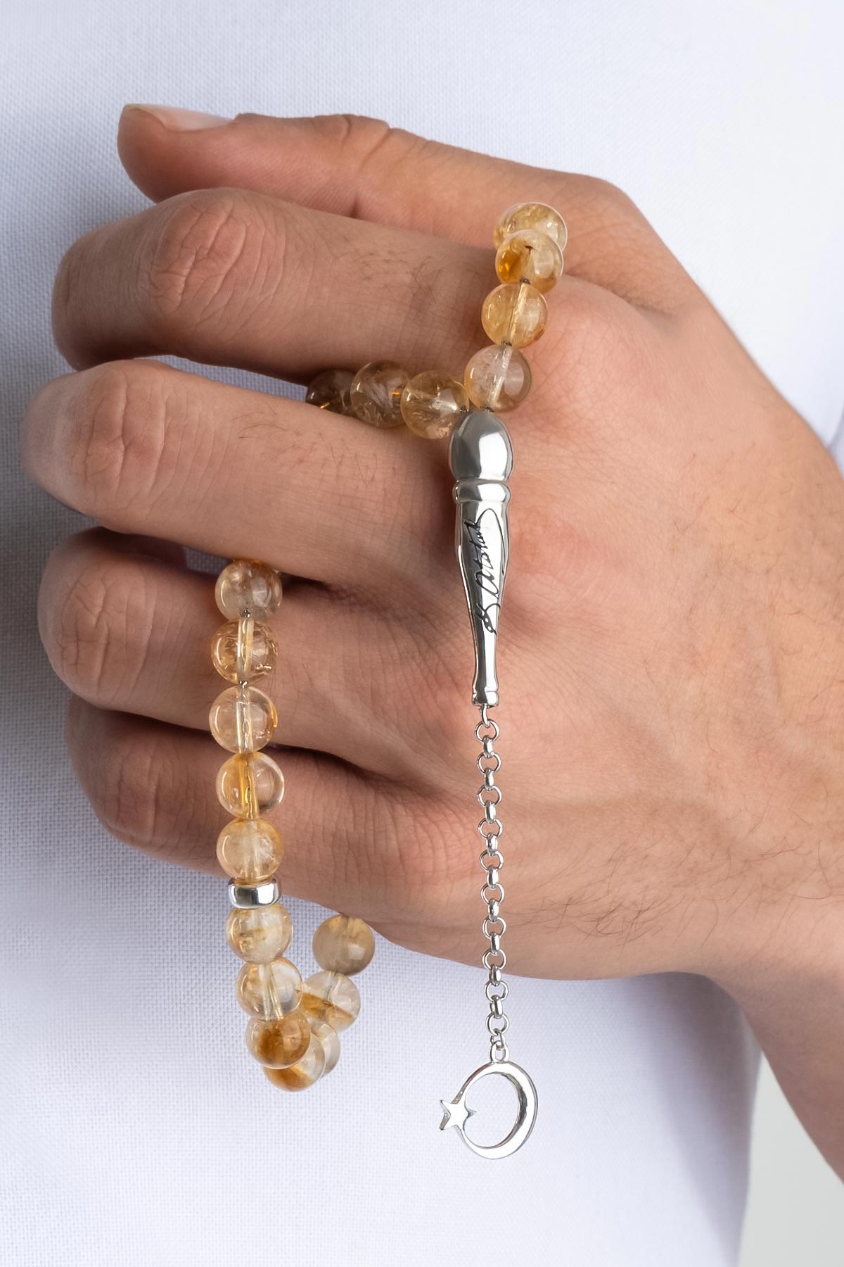 Atatürk Imzalı Doğal Sitrin Taşlı 23 Cm Gümüş Tesbih F57252599