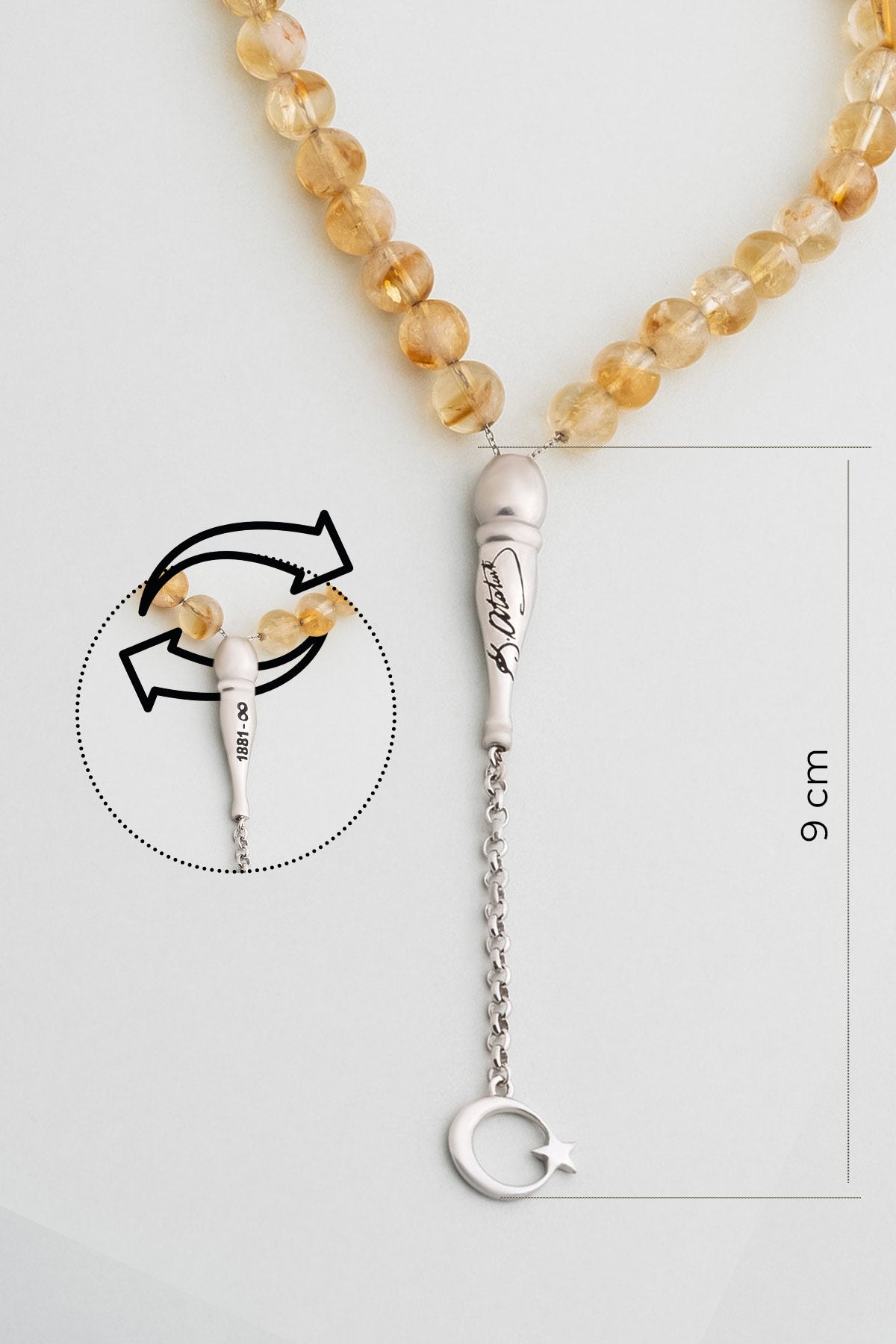 Atatürk Imzalı Doğal Sitrin Taşlı 23 Cm Gümüş Tesbih F57252599