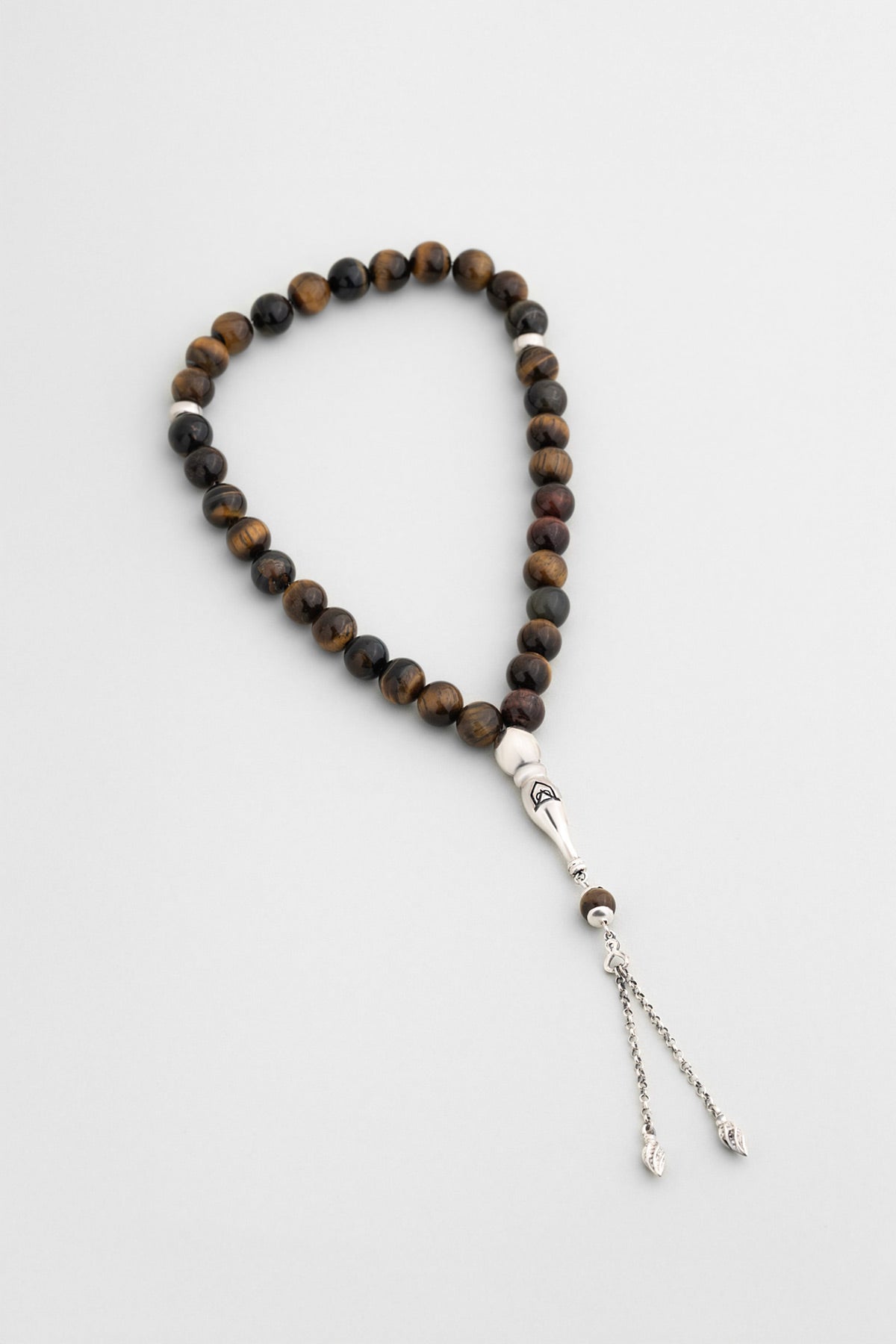 Doğal Kaplan Gözü Taşlı 24 Cm Gümüş Tesbih F57569999