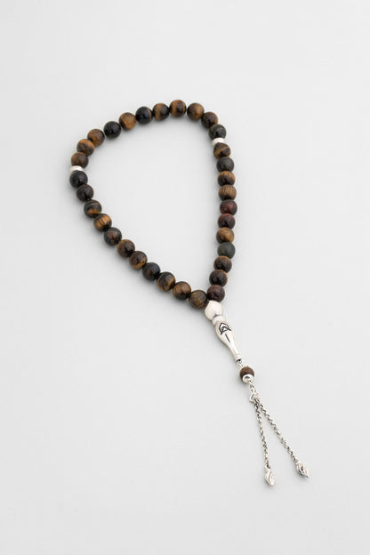 Doğal Kaplan Gözü Taşlı 24 Cm Gümüş Tesbih F57569999