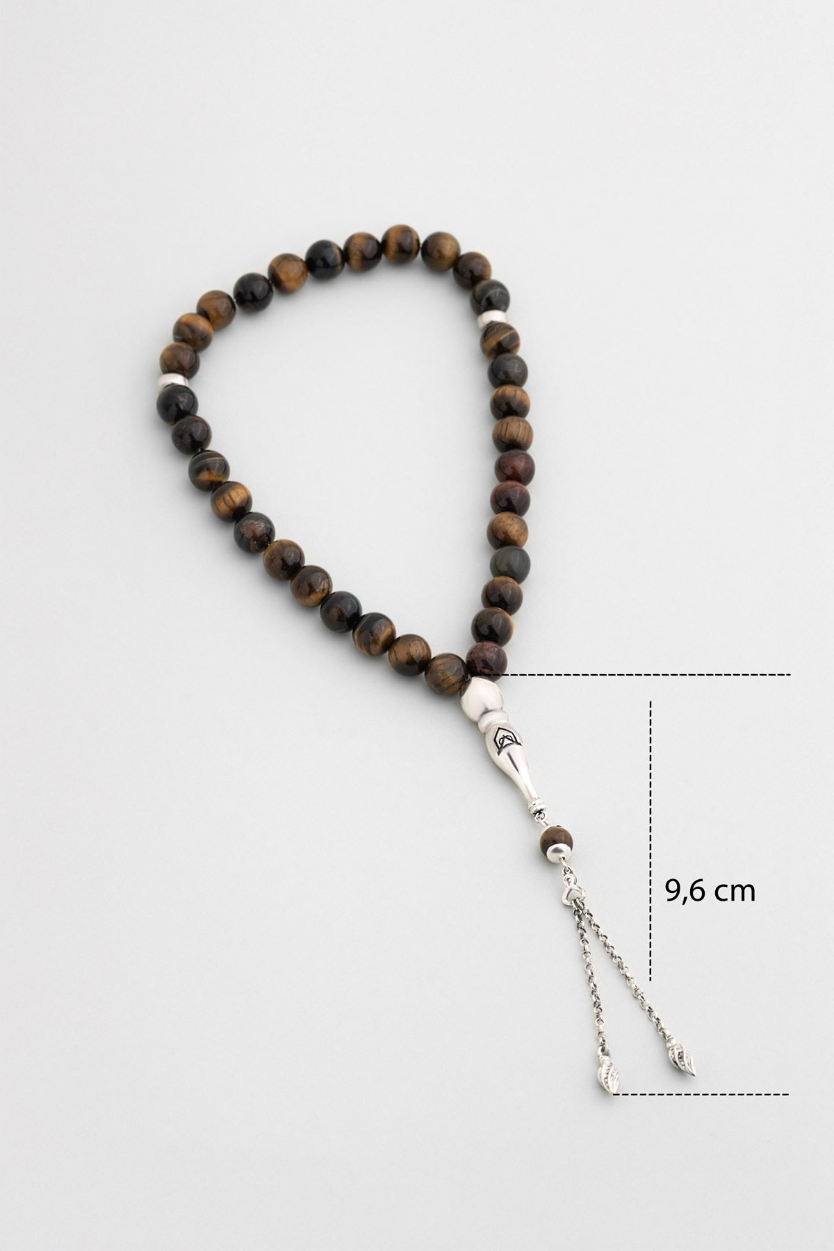 Doğal Kaplan Gözü Taşlı 24 Cm Gümüş Tesbih F57569999