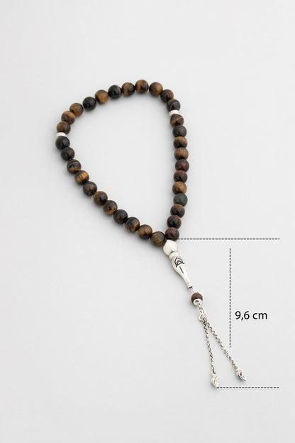 Doğal Kaplan Gözü Taşlı 24 Cm Gümüş Tesbih F57569999