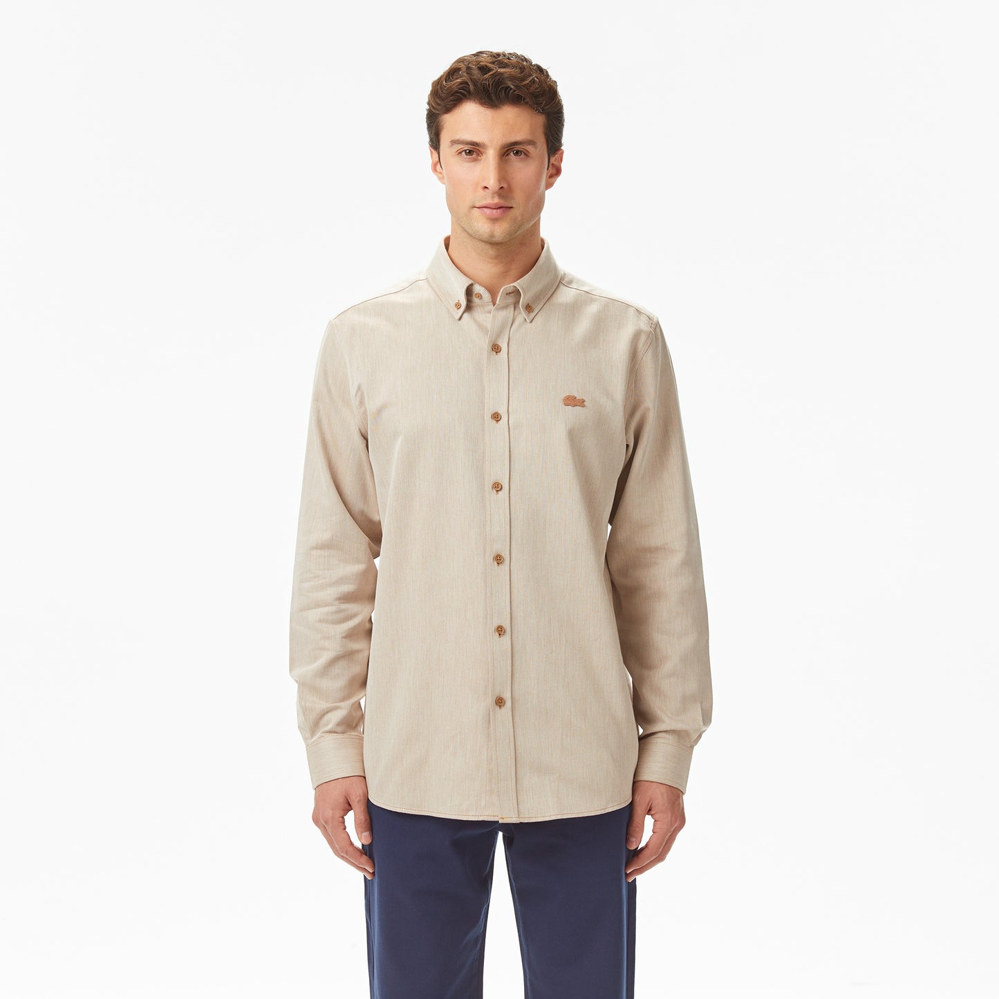 Lacoste Erkek Regular Fit Düğmeli Yaka Bej Gömlek
