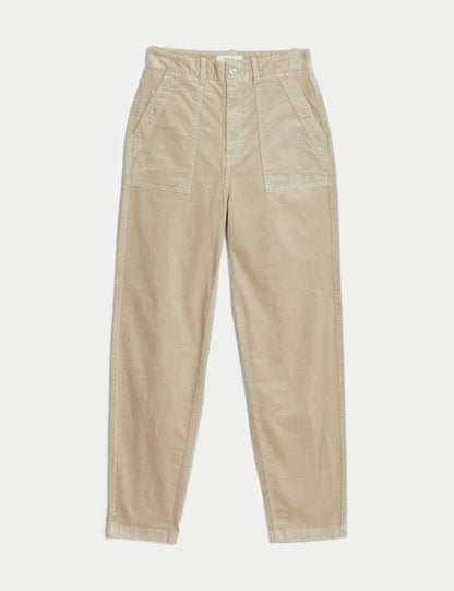 Tapered Fit Yüksek Bel Kadife Pantolon