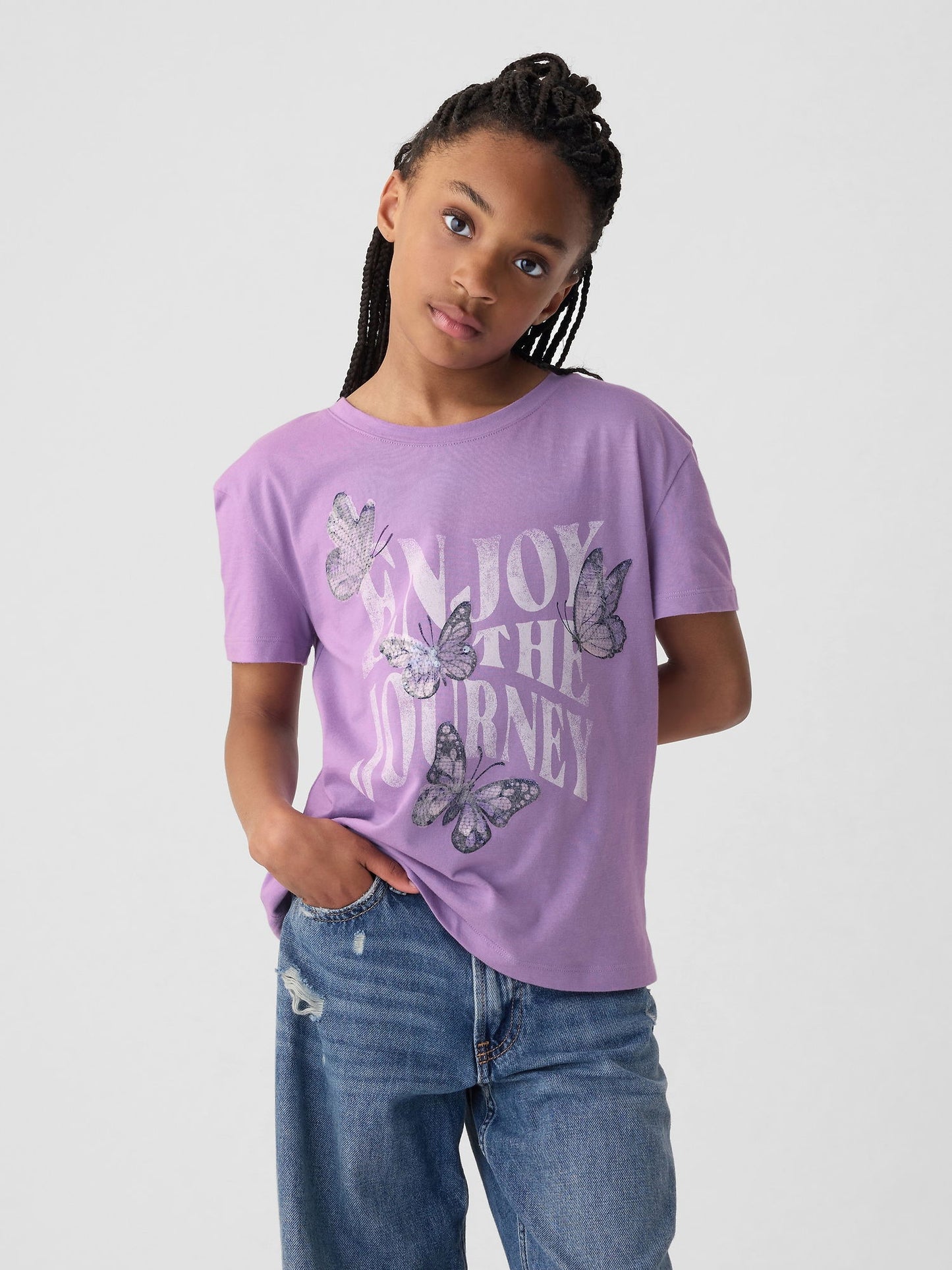 Lila Pullu Sequin Grafikli T-shirt
