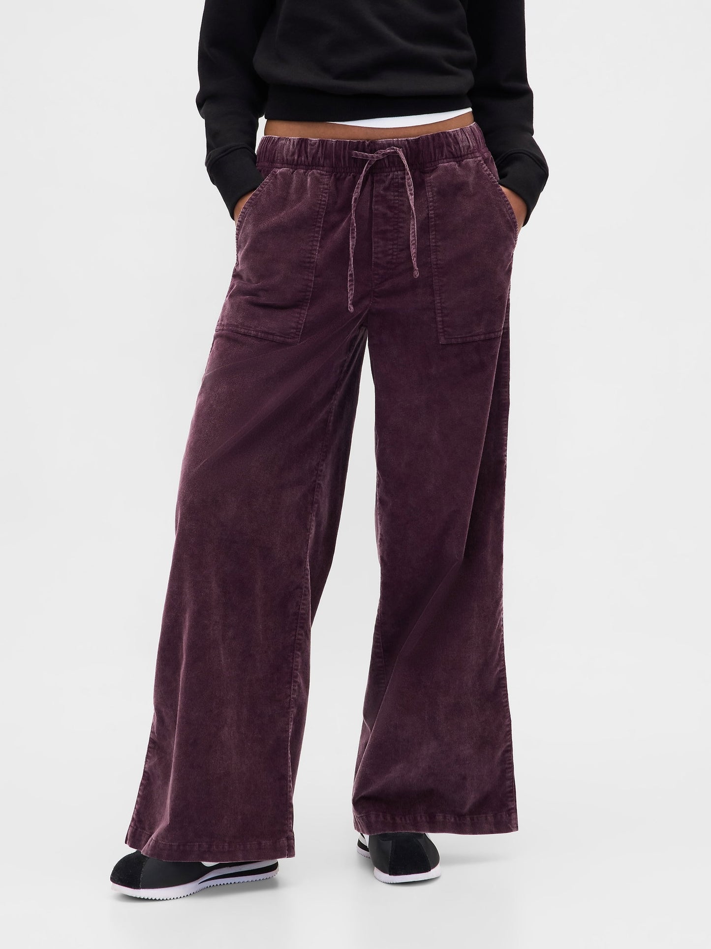 Bordo Mid Rise Corduroy Baggy Pantolon