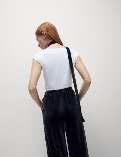 Yüksek Bel Kadife Wide Leg Pantolon