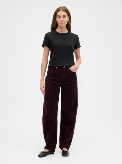 Bordo High Rise Barrel Corduroy Pantolon