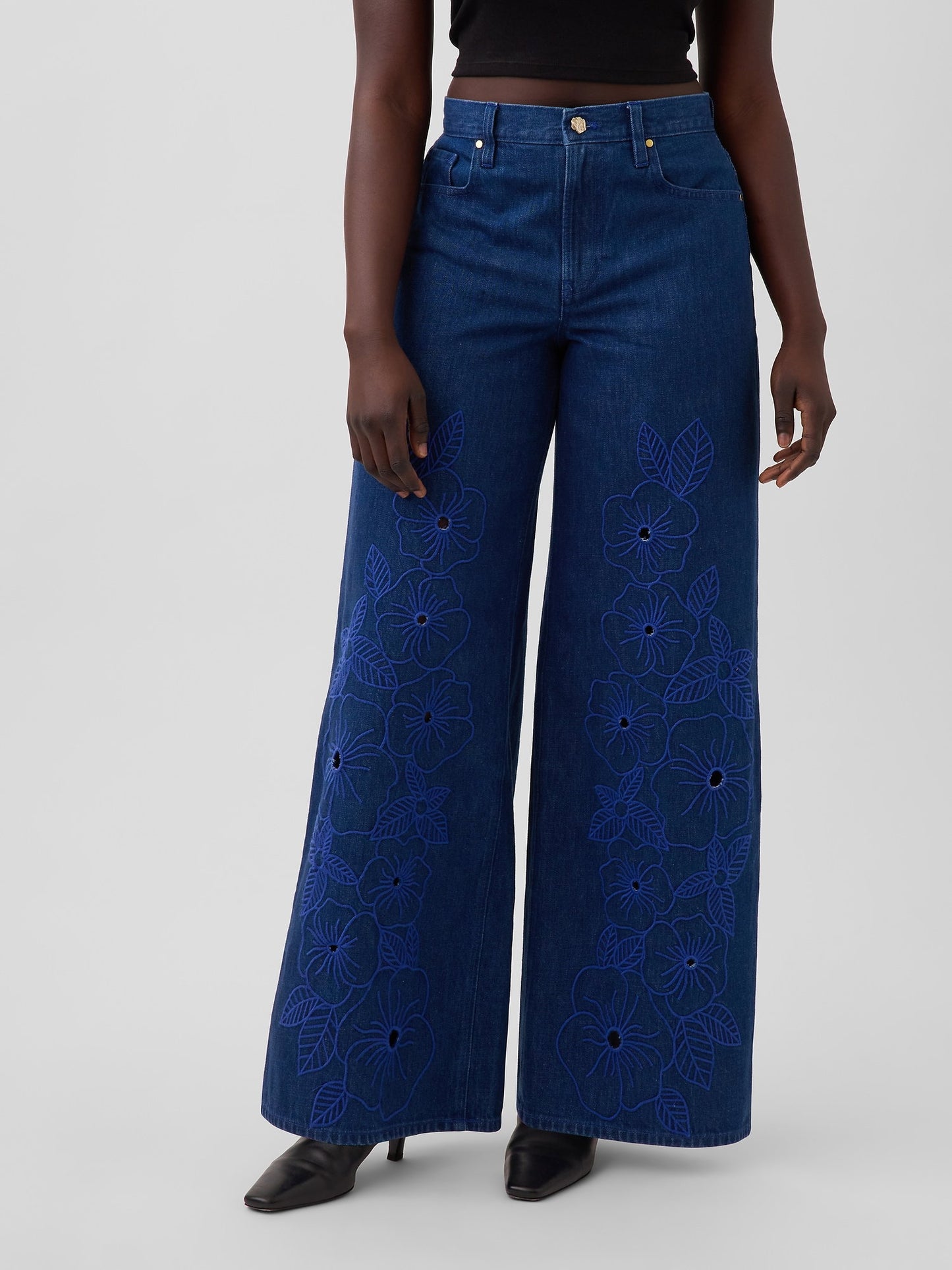 Koyu Mavi Gap × Hfr Low Slung Çiçekli Extra Baggy Jean Pantolon By Atelier Ndigo