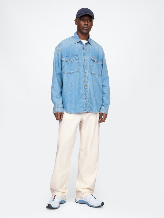 Kırık Beyaz Baggy Carpenter Jean Pantolon