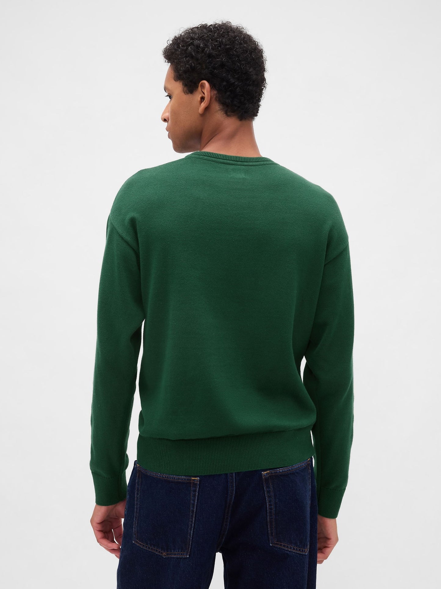 Yeşil Relaxed Gap Logo Intarsia Kazak