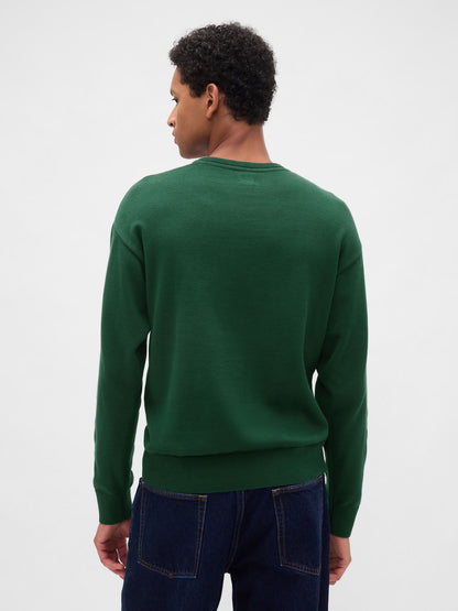 Yeşil Relaxed Gap Logo Intarsia Kazak