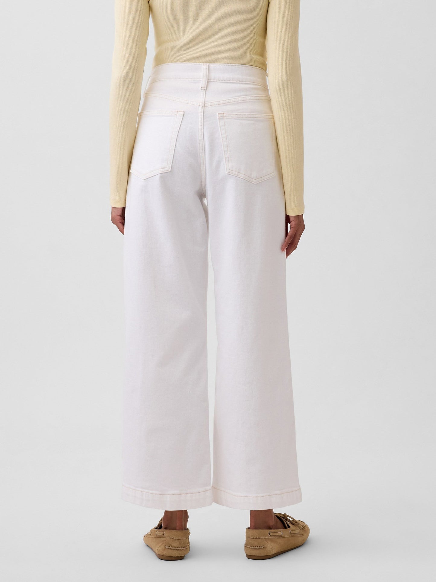Beyaz High Rise Stride Wide-leg Ankle Jean Pantolon