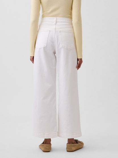 Beyaz High Rise Stride Wide-leg Ankle Jean Pantolon