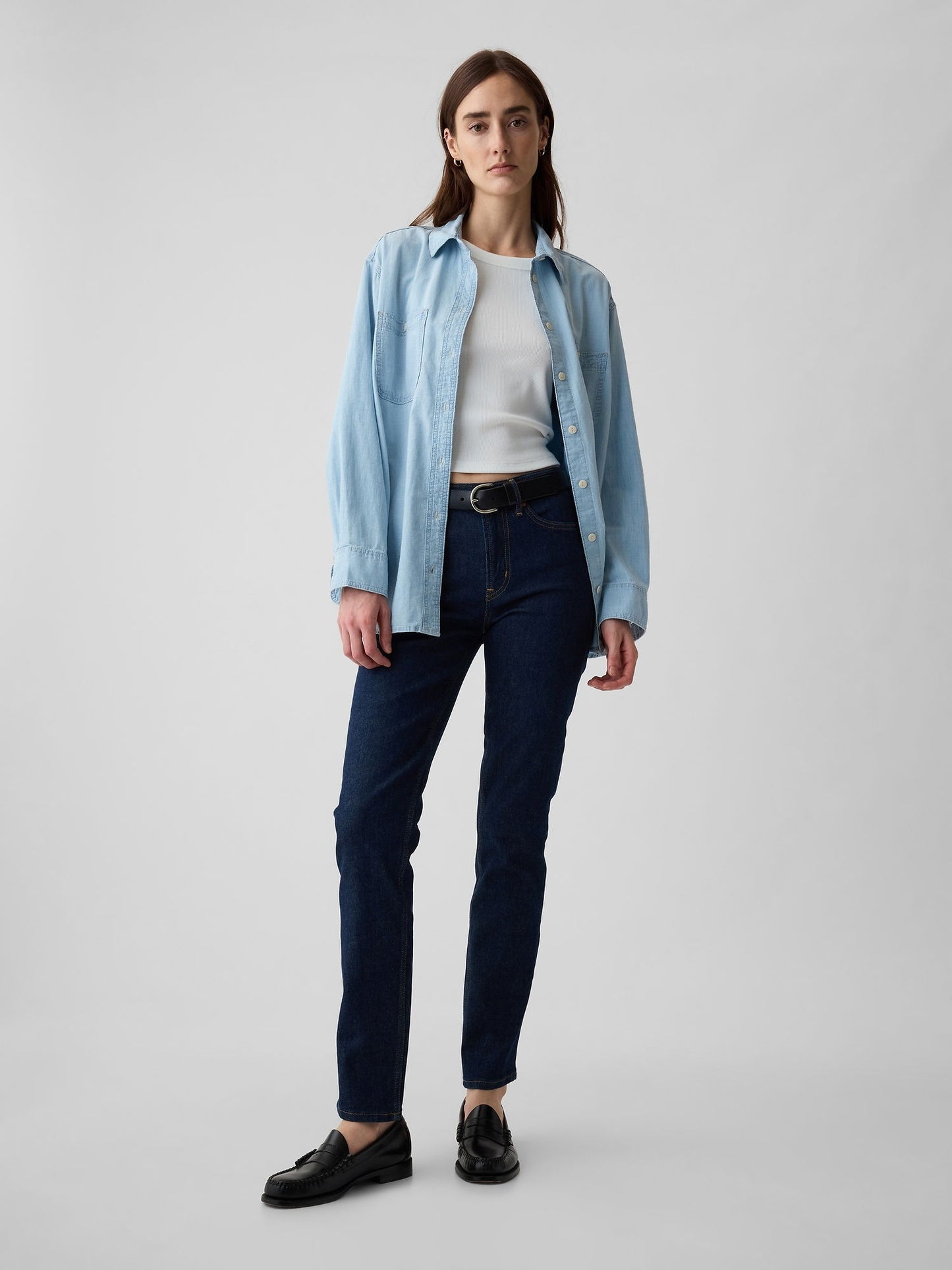 Lacivert Mid Rise Vintage Slim Jean Pantolon