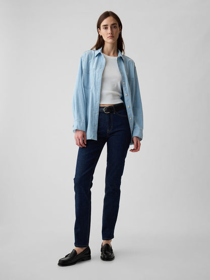 Lacivert Mid Rise Vintage Slim Jean Pantolon