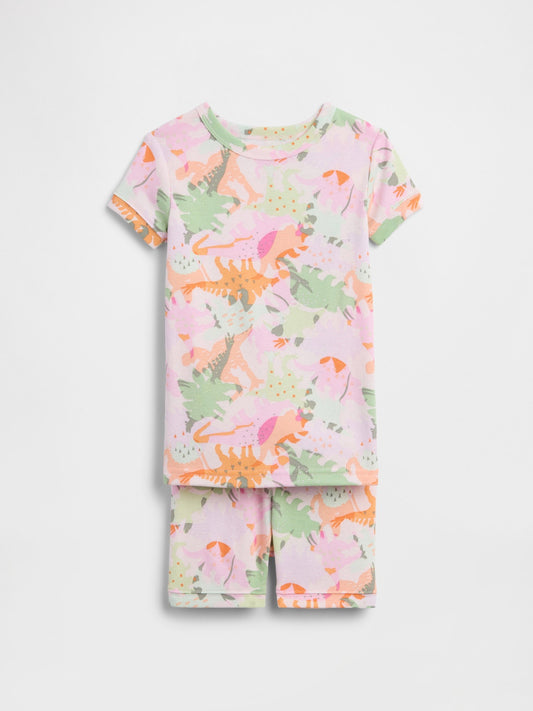 Açık Pembe %100 Organik Pamuk Dino Pijama Takımı