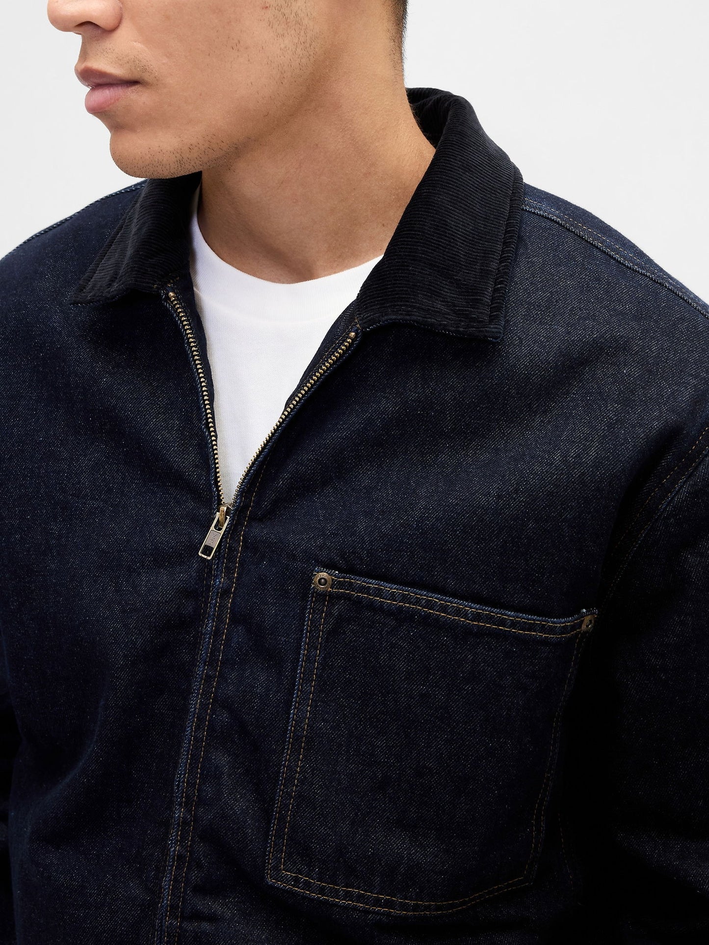 Koyu Mavi Denim Astarlı Fermuarlı Chore Ceket