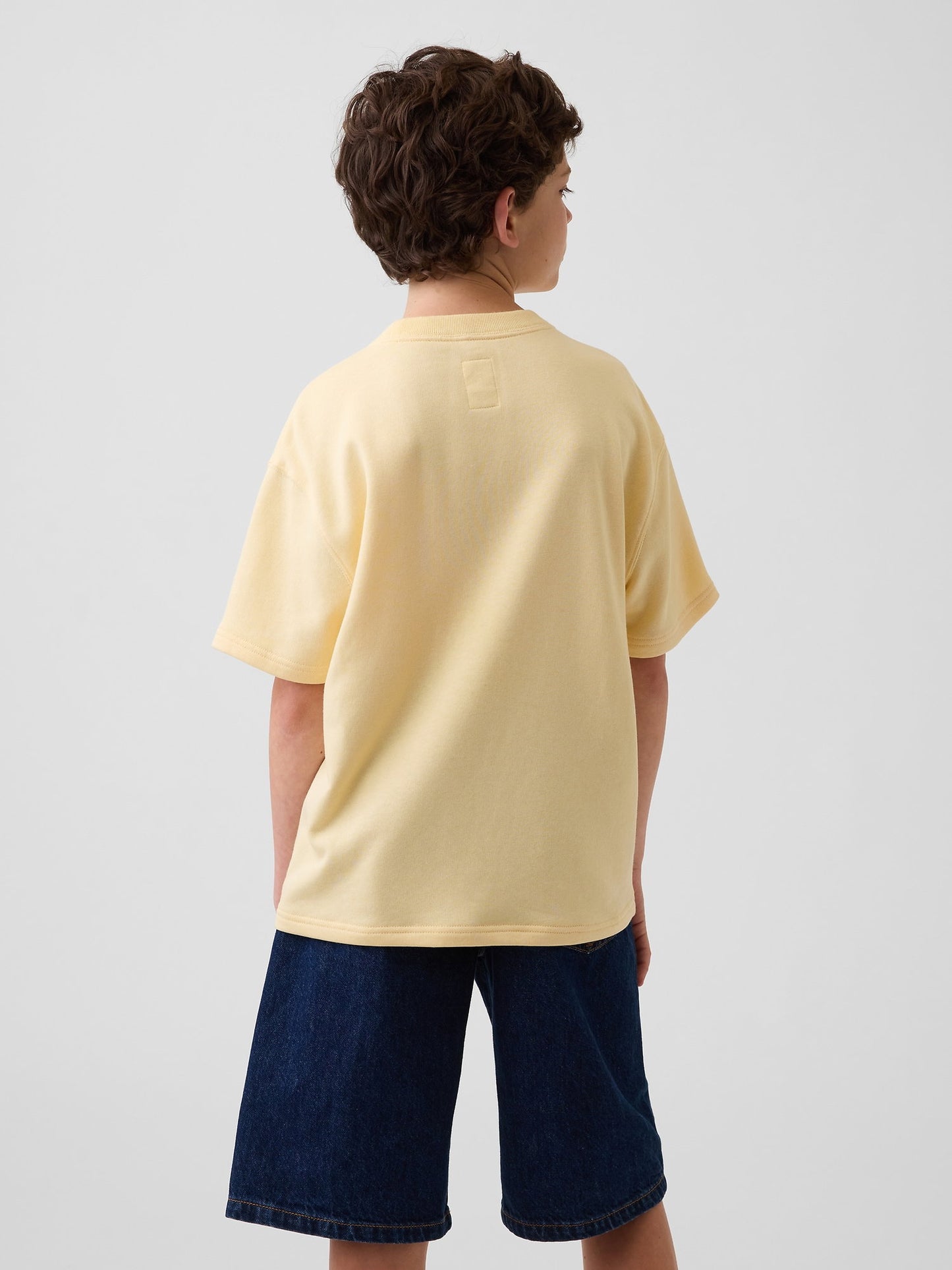 Açık Sarı Fransız Havlu Kumaş Kısa Kollu Sweatshirt