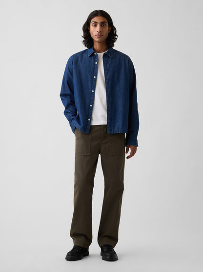 Haki Herringbone '90s Loose Pantolon
