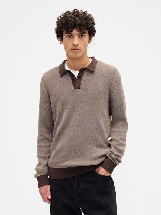 Kahverengi Relaxed Textured Polo Kazak Gömlek