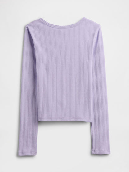 Açık Lila Fitilli Pointelle T-shirt