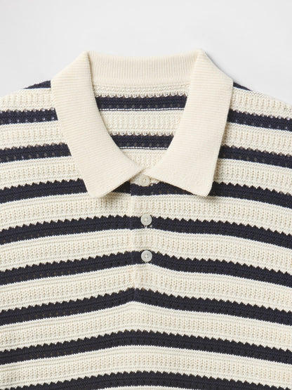 Kırık Beyaz Örgü Polo T-shirt