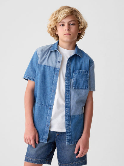 Mavi Patchwork Denim Gömlek