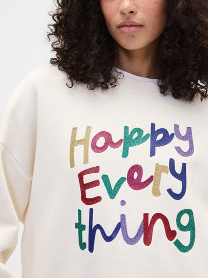 Kırık Beyaz Oversized Grafik Baskılı Sweatshirt