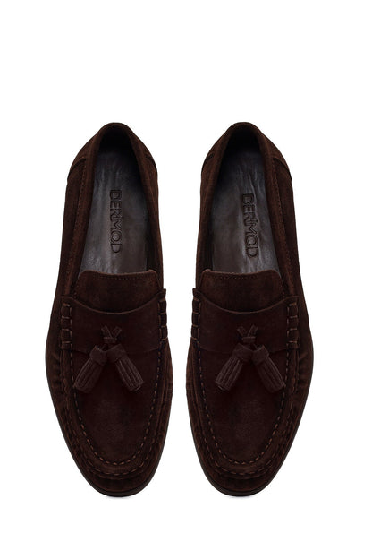 Erkek Kahverengi Püsküllü Süet Deri Casual Loafer