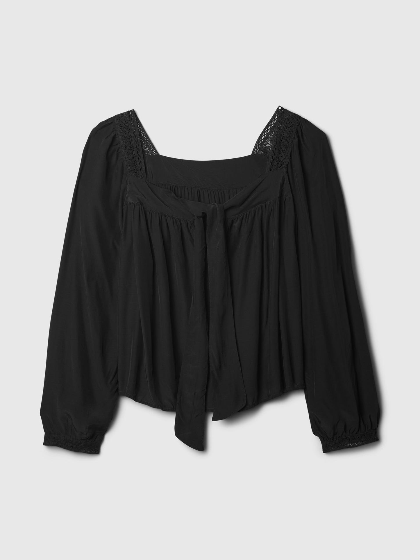 Siyah Fiyonk Detaylı Kare Yaka Crop Bluz