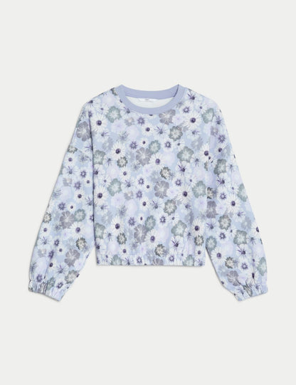 Çiçek Desenli Yuvarlak Yaka Sweatshirt (6-16 Yaş)