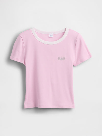 Açık Pembe Ribbed Gap Logo Baby Crop T-shirt