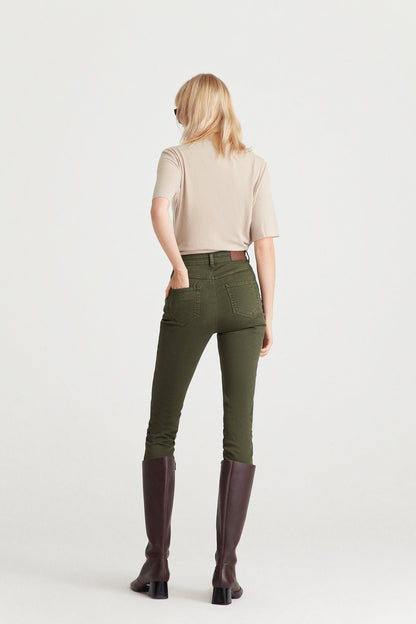 Haki Yüksek Bel Düz Kesim Jean