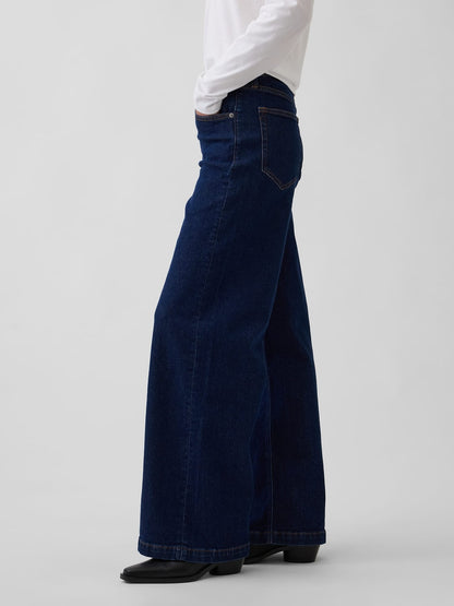 Koyu Mavi High Rise Stride Wide-leg Jean Pantolon