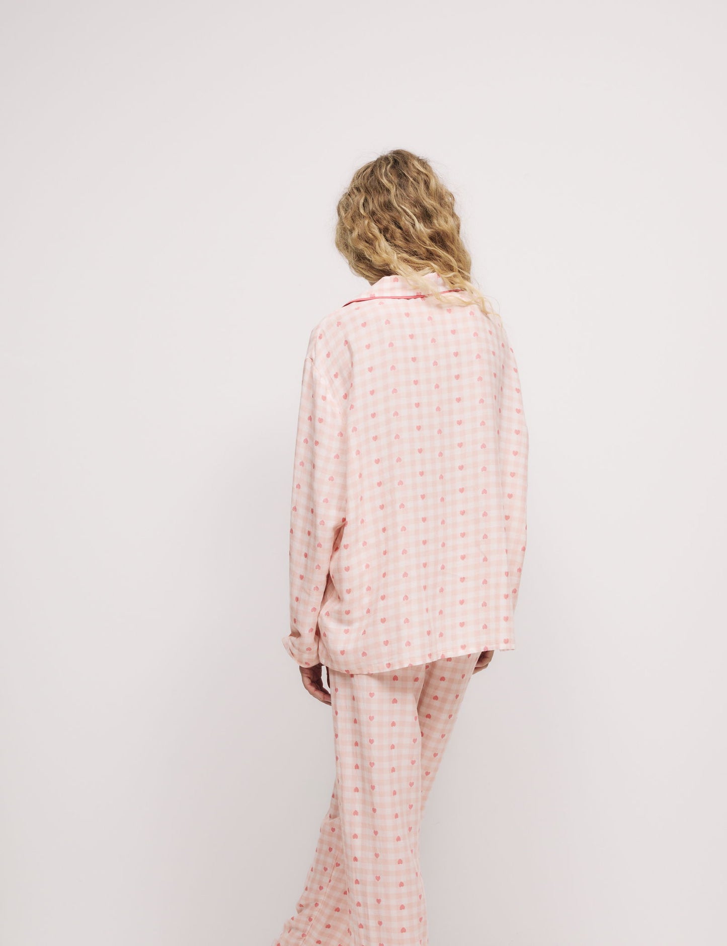 Pamuk Karışımlı Kareli Kalp Desenli Pijama Üstü