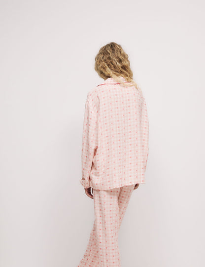 Pamuk Karışımlı Kareli Kalp Desenli Pijama Üstü
