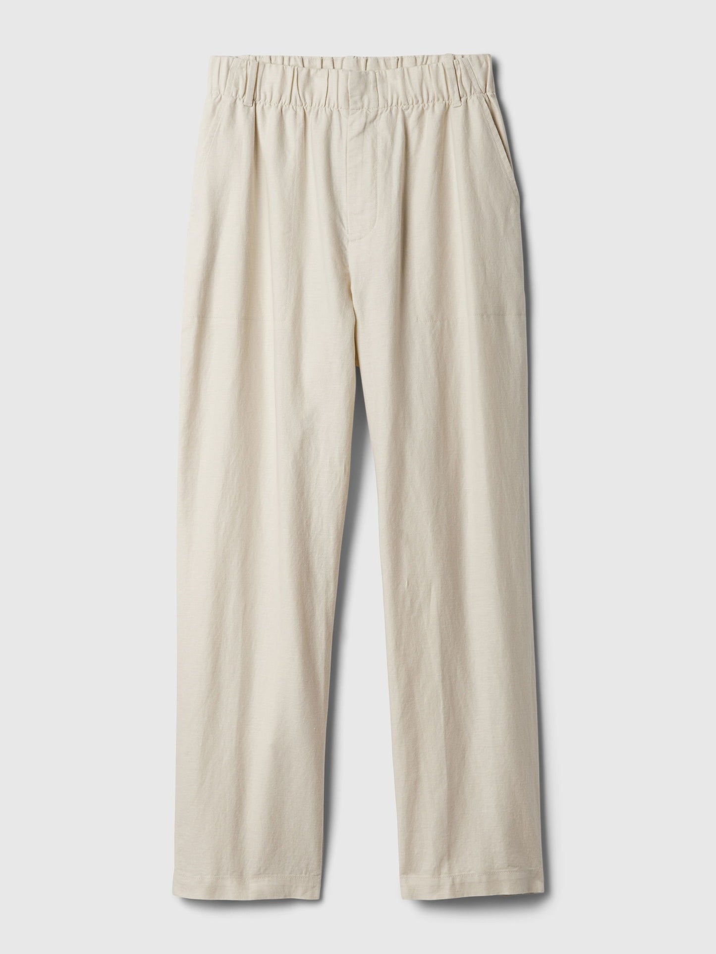 Bej High Rise Keten Karışımlı Pull-on Pantolon