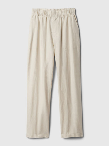 Bej High Rise Keten Karışımlı Pull-on Pantolon