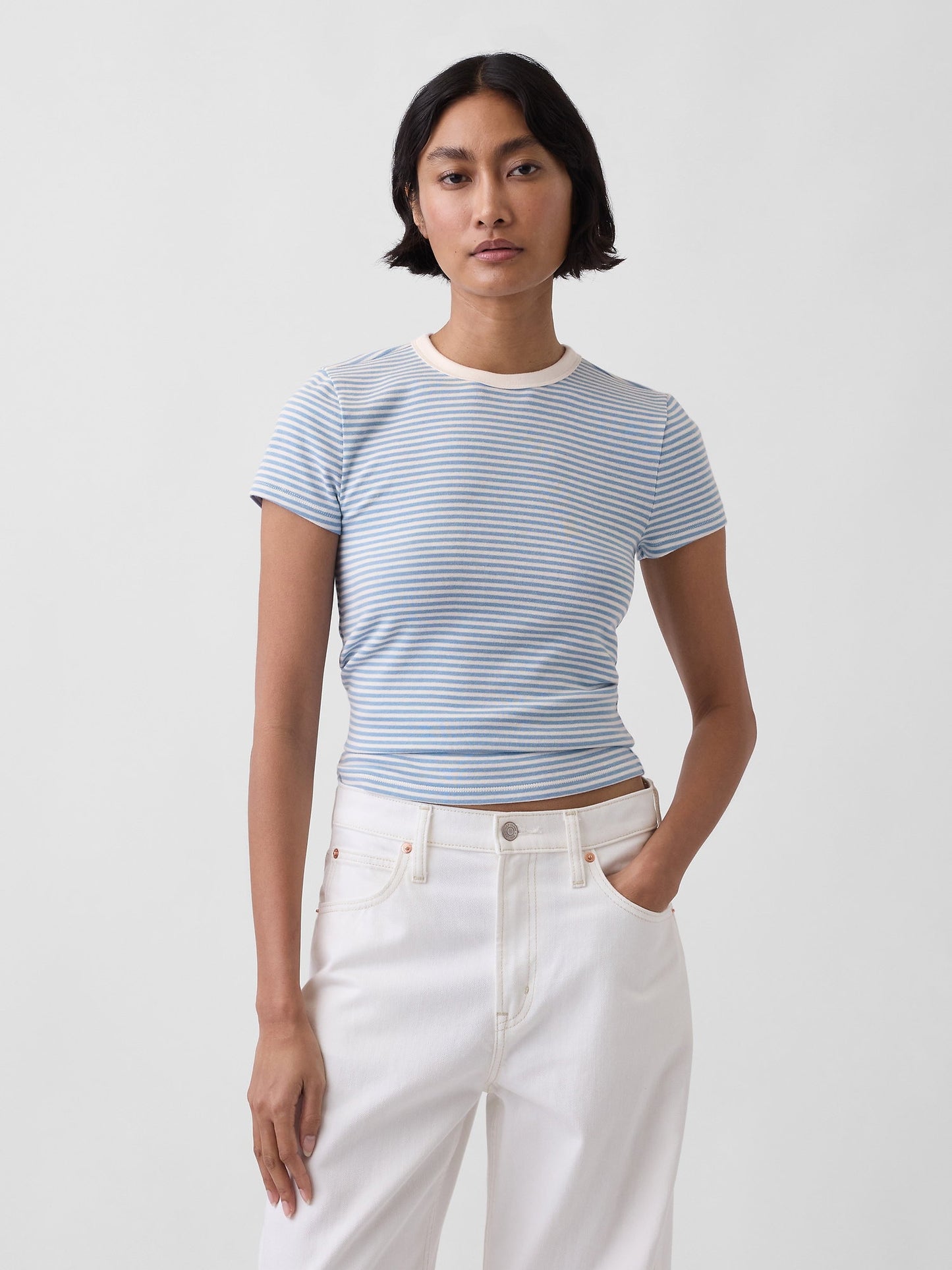 Açık Mavi Modern Bisiklet Yaka T-shirt