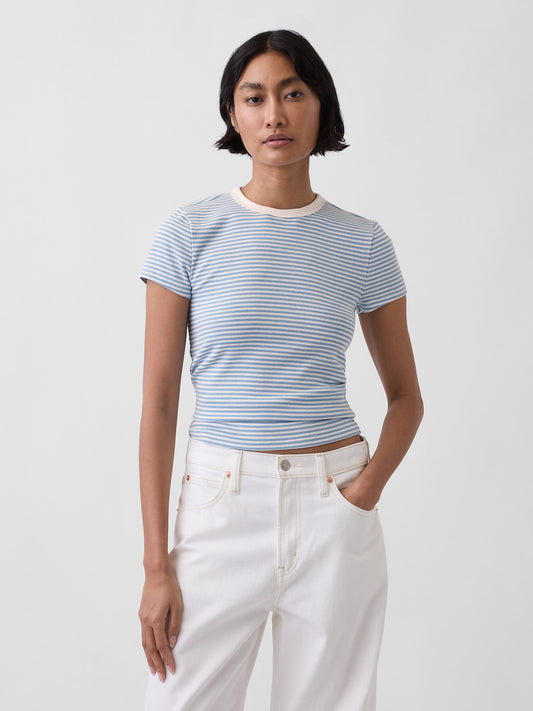 Açık Mavi Modern Bisiklet Yaka T-shirt
