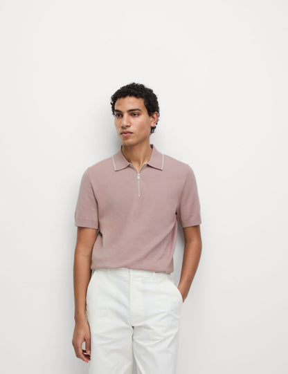 Pamuk Karışımlı Yarım Fermuarlı Örgü Polo Yaka Tshirt