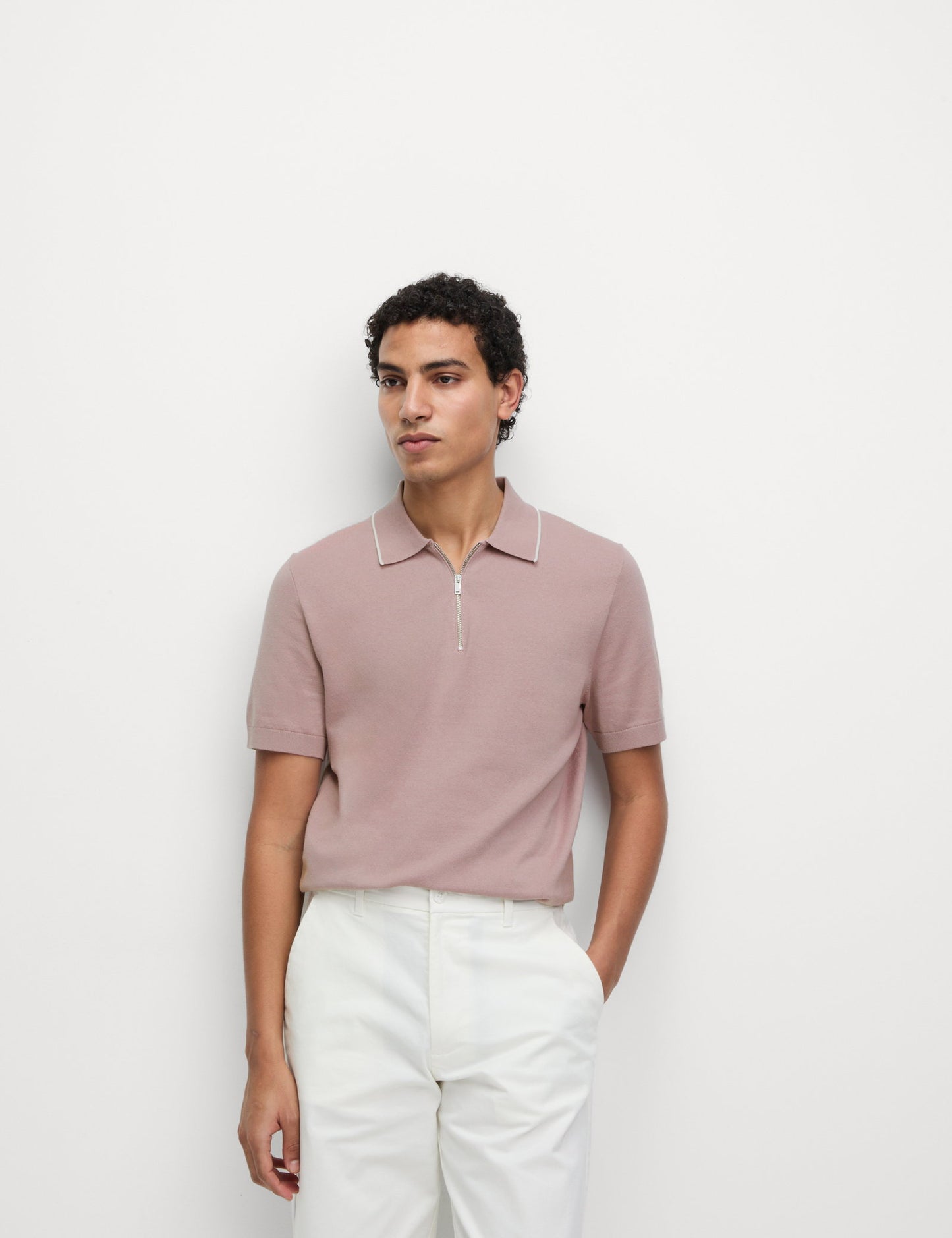 Pamuk Karışımlı Yarım Fermuarlı Örgü Polo Yaka Tshirt